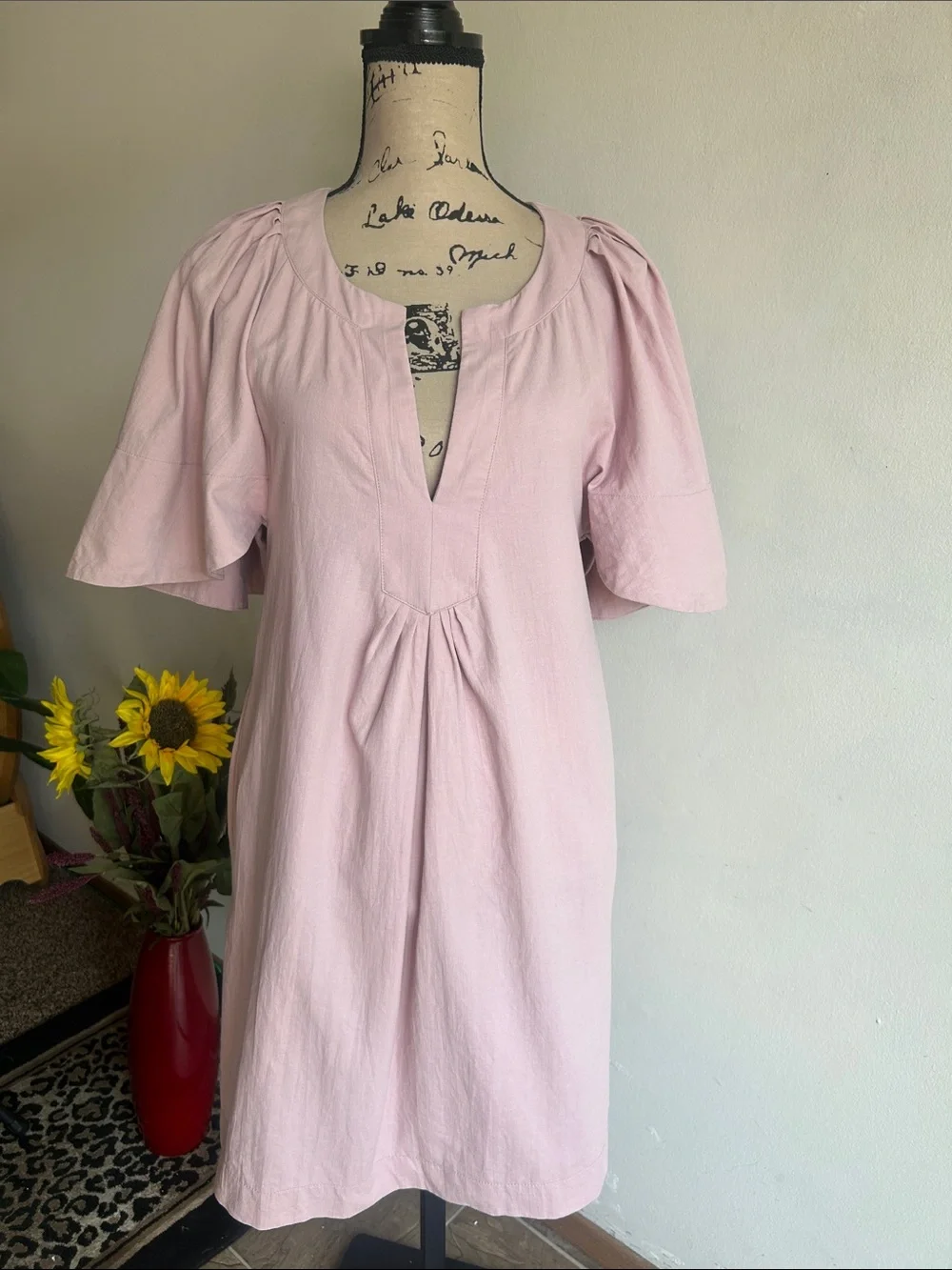 Tuckernuck Pomander Place Finley Flutter Sleeve Mauve Pink Mini Dress Size XS